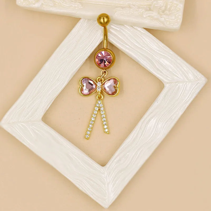 1 Piece Belly Rings Elegant Sexy Classic Style Sun Heart Shape Butterfly 316L Stainless Steel  Alloy Inlay Resin Rhinestones Glass Gold Plated