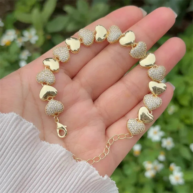 elegant cute shiny flower copper plating inlay zircon 18k gold plated bracelets