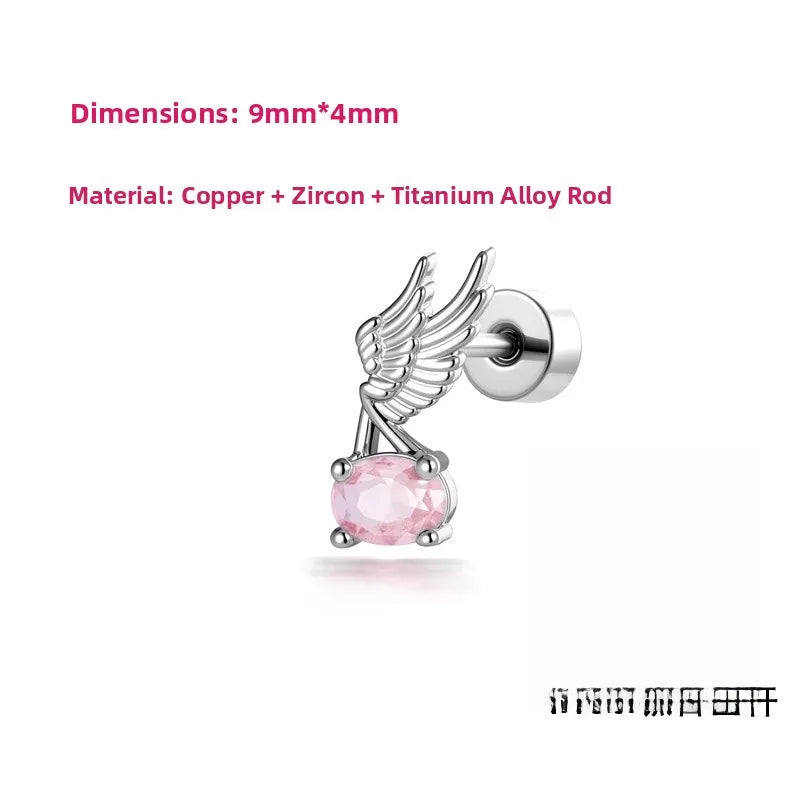 Angel Wings Copper Ear Cartilage Rings & Studs with Claw Setting in , Unisex, White