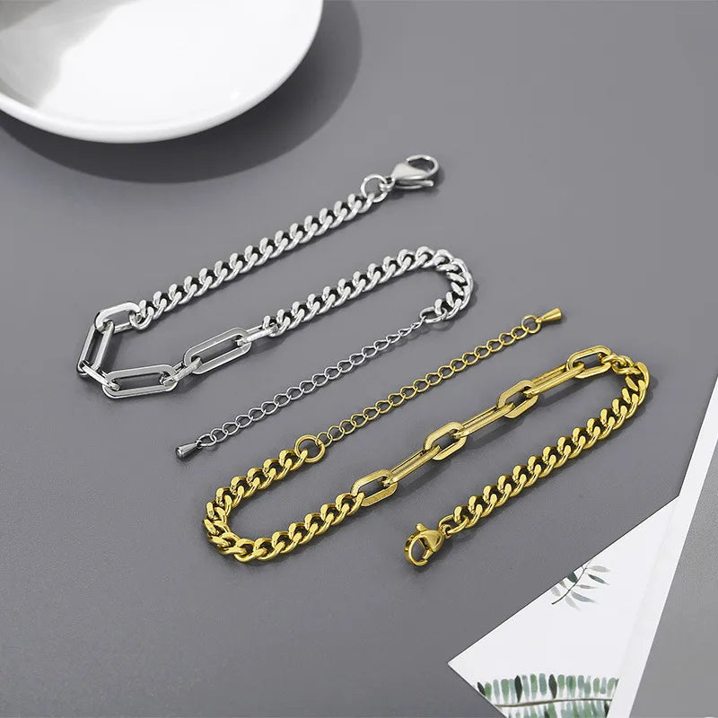 Hip-Hop Geometric Titanium Steel 18K Gold Plated Bracelets In Bulk
