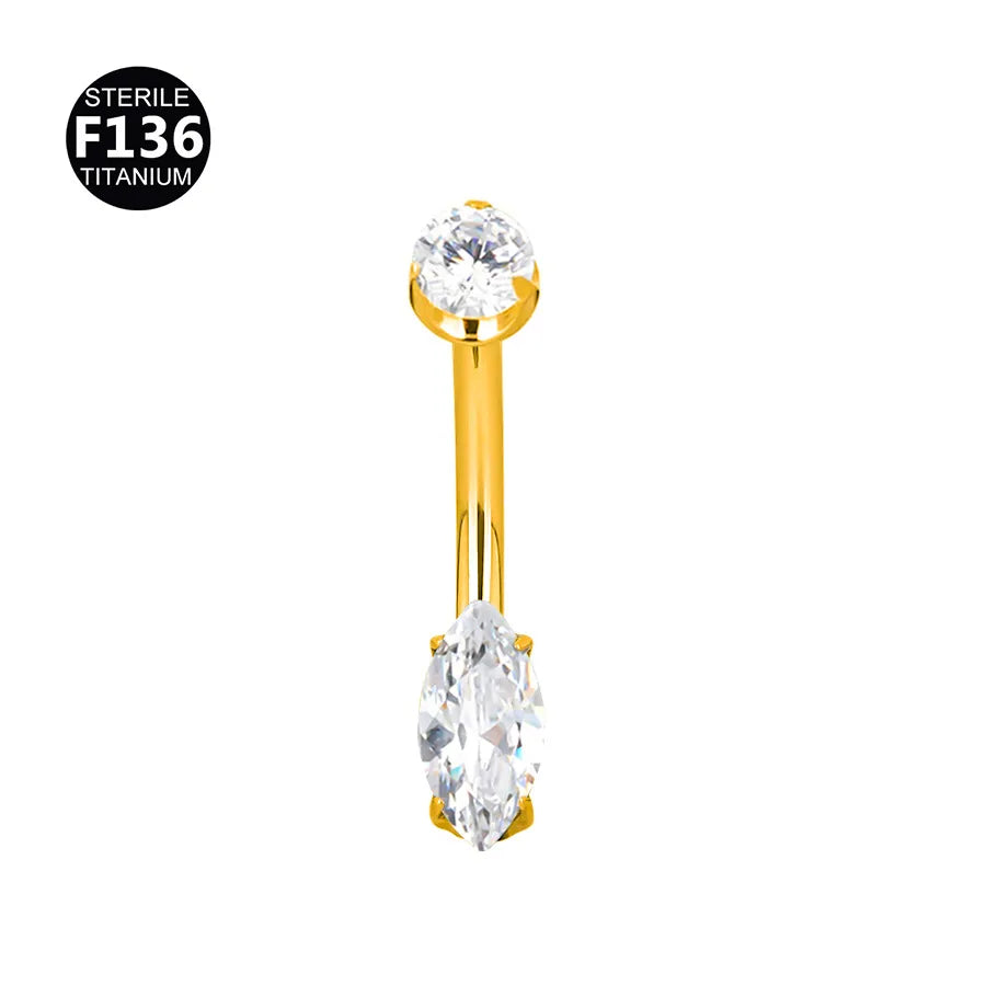 Gold Titanium Navel Piercing Belly Button Ring Screw Innel Thread Design Eye Shape Fashionable Body Jewelry For Men And Women