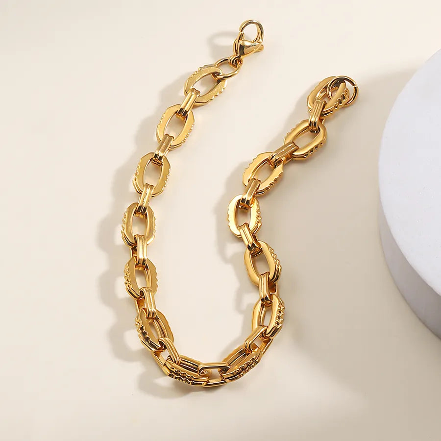 Simple Style Solid Color 201 Stainless Steel 18K Gold Plated Bracelets In Bulk