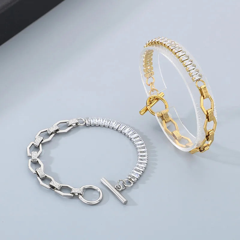 Simple Style Solid Color 304 Stainless Steel 18K Gold Plated Bracelets In Bulk