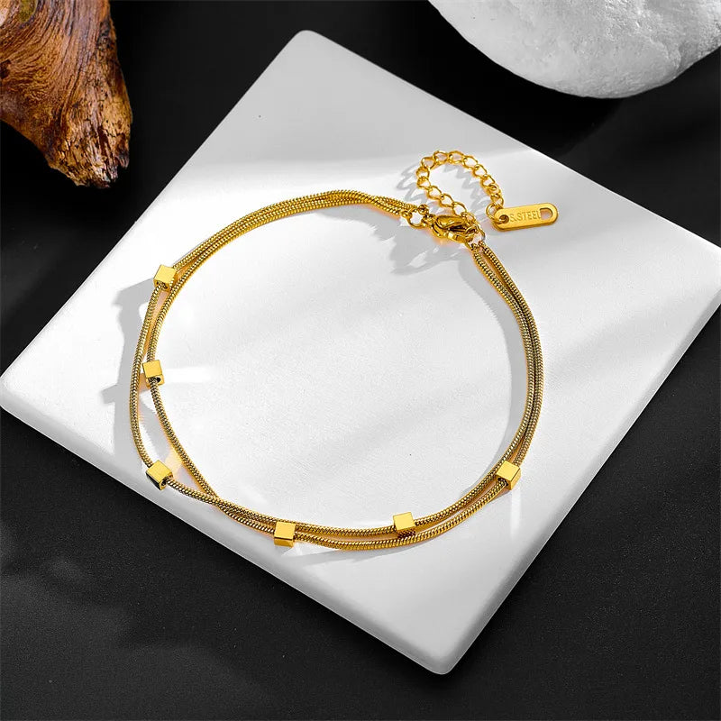 Cute Square Titanium Steel 18K Gold Plated Bracelets In Bulk