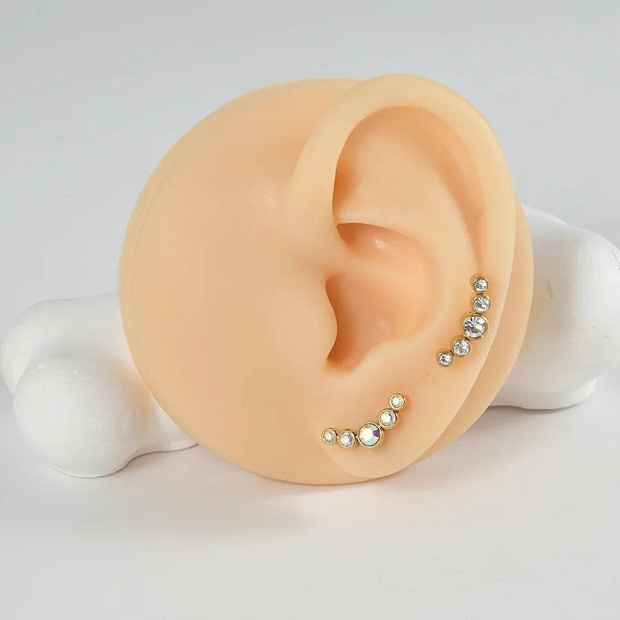 Casual Vacation Round Arc 304 Stainless Steel Inlay Zircon lip stud Ear Studs 1 Piece