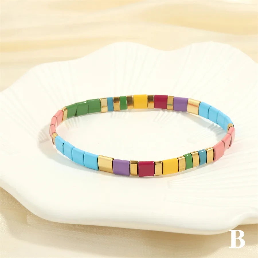 beach square copper beaded 18k gold plated bracelets