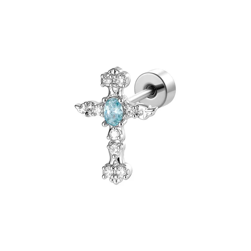 Gothic Unisex Copper Cross Ear Cartilage Rings & Studs with White Zircon Inlay