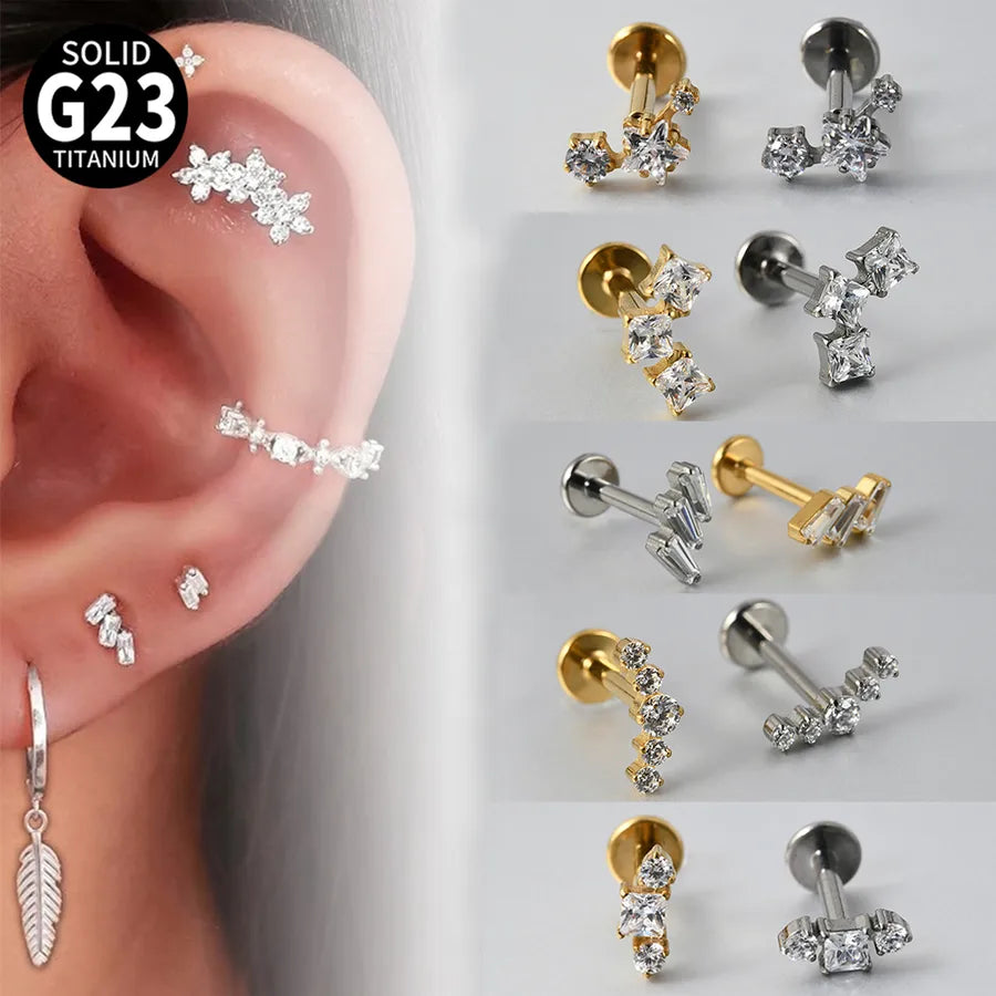 1 Piece Lip Rings Elegant Tropical Arc G23 Titanium Polishing Plating Inlay Zircon 18K Gold Plated Lip Rings Ear Cartilage Rings & Studs