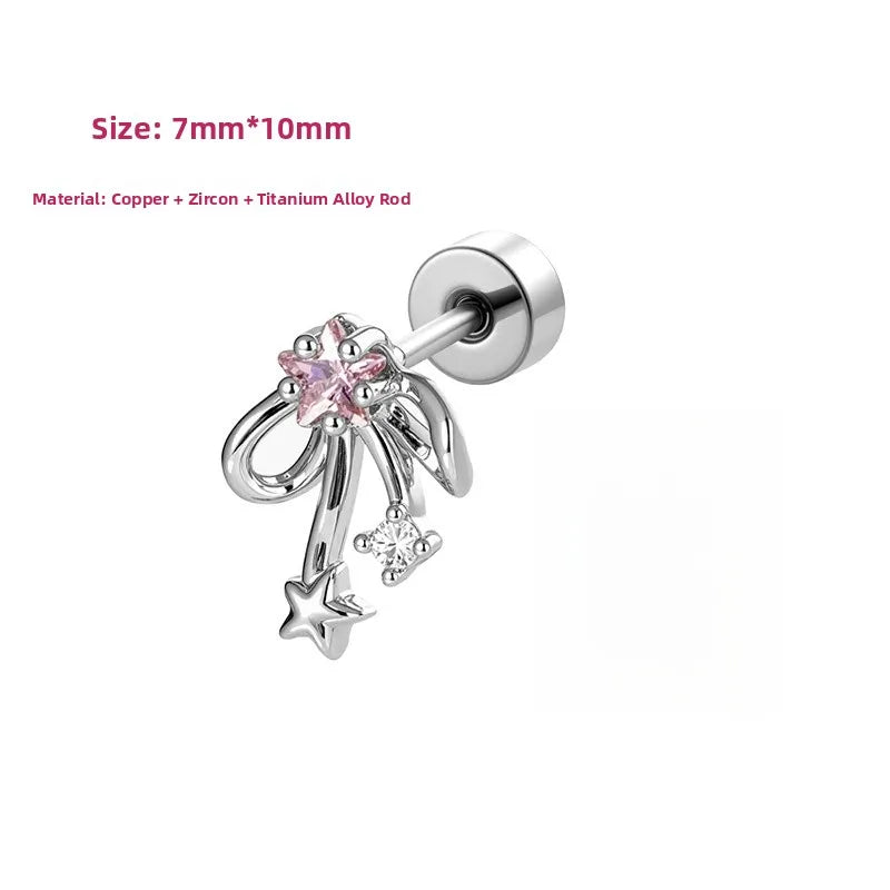 Sweet Style Unisex Copper Bow Tie Ear Cartilage Ring with Zircon Inlay, 1 Piece