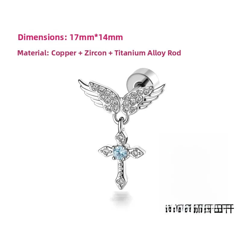 Angel Wings Copper Ear Cartilage Rings & Studs in White,  Unisex Piercing Jewelry