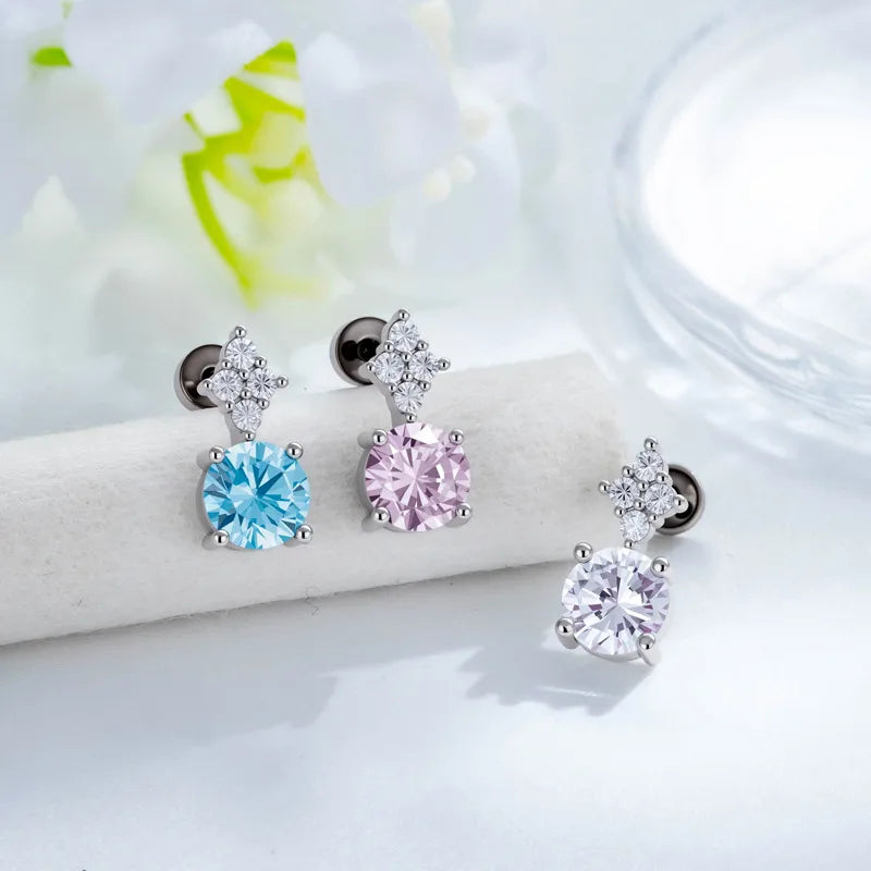 Unisex Floral Copper Ear Cartilage Rings & Studs with Claw Setting and White Zircon Inlay