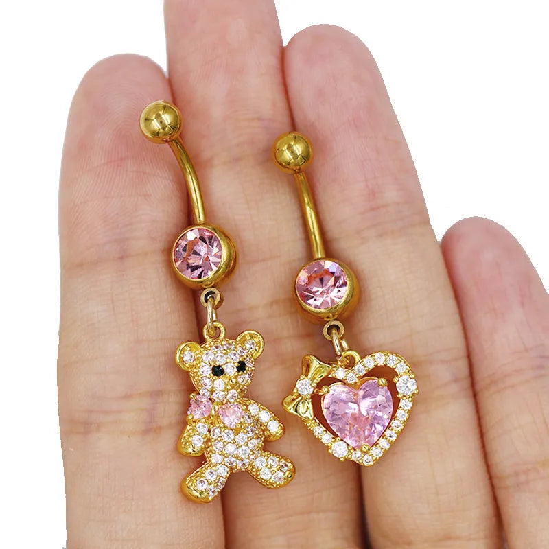 1 Piece Belly Rings Elegant Sexy Classic Style Sun Heart Shape Butterfly 316L Stainless Steel  Alloy Inlay Resin Rhinestones Glass Gold Plated