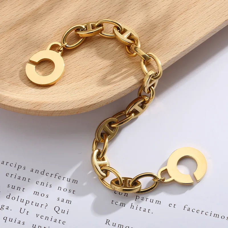 Simple Style Geometric Titanium Steel 18K Gold Plated Bracelets In Bulk