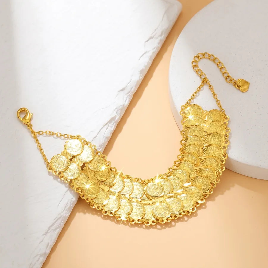 retro roman style coin copper plating 18k gold plated bracelets
