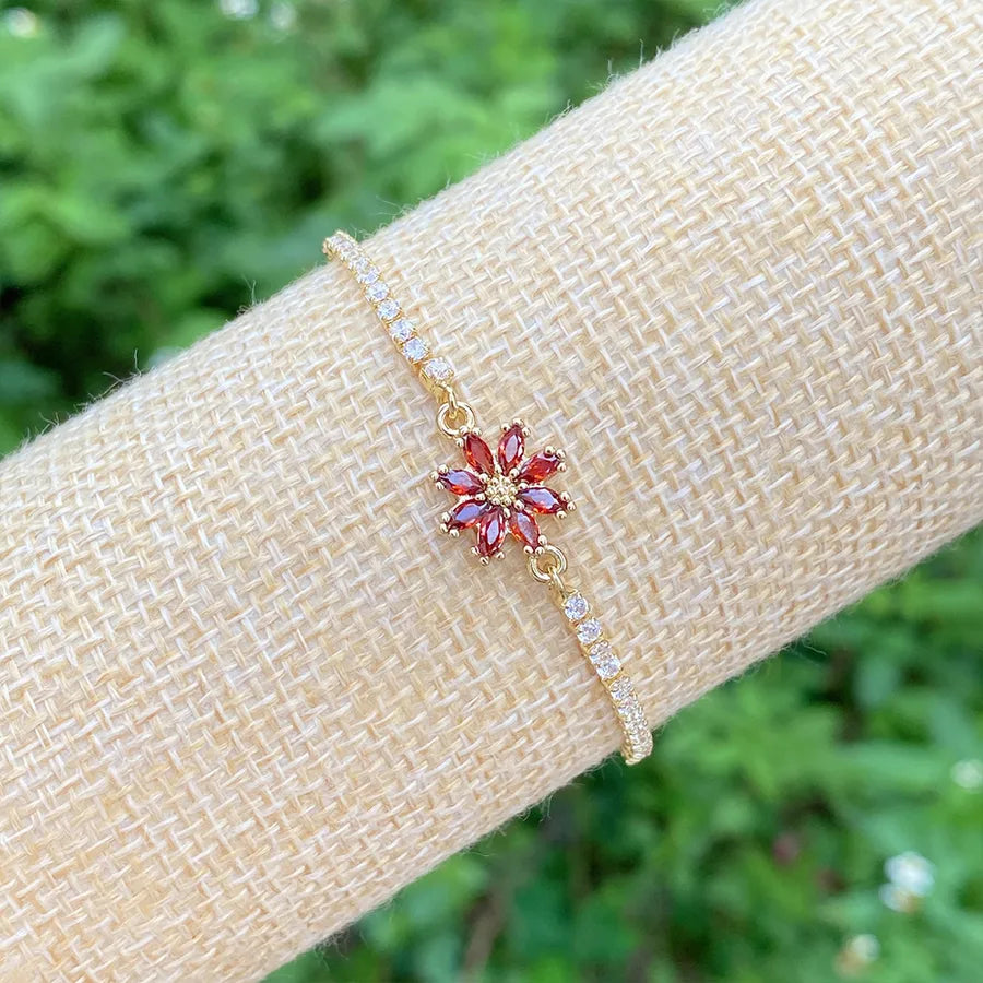 elegant cute shiny flower copper plating inlay zircon 18k gold plated bracelets