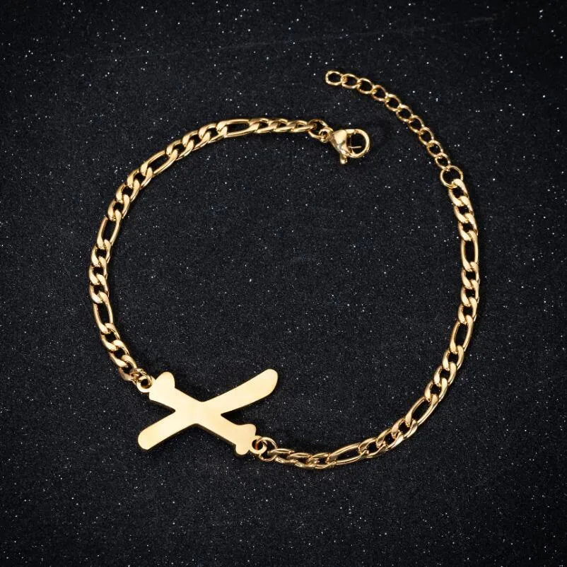 Fashion Letter 201 Stainless Steel 18K Gold Plated Bracelets In Bulk