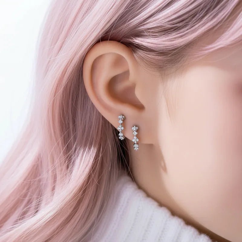 Unisex Copper Cross Ear Cartilage Rings & Studs with Zircon Inlay and Straight Barbell Piercing