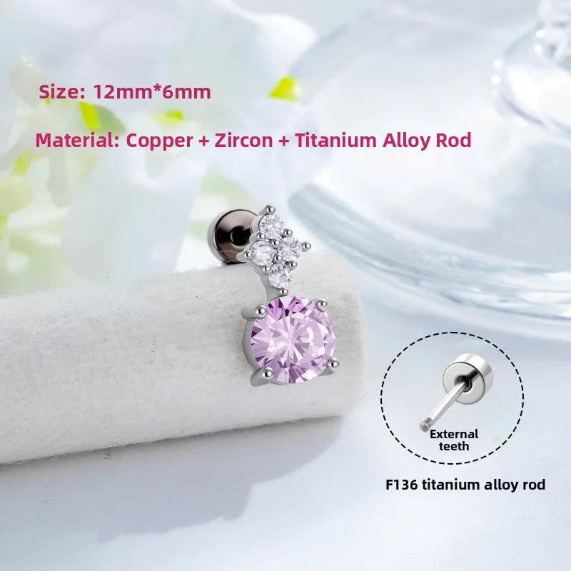 Unisex Floral Copper Ear Cartilage Rings & Studs with Claw Setting and White Zircon Inlay