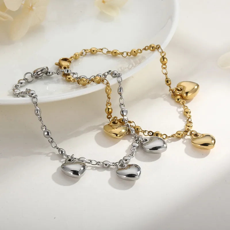 Fashion Heart Shape Titanium Steel 18K Gold Plated Bracelets In Bulk