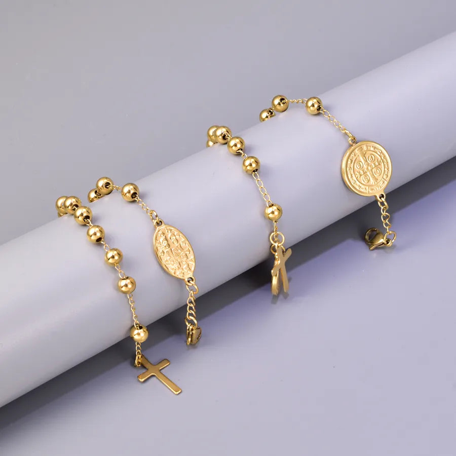 Casual Cross 304 Stainless Steel 18K Gold Plated Bracelets In Bulk