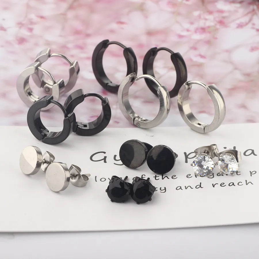 Punk Flowers Stud Earrings for Men in Titanium Steel, Set of 16 Pieces