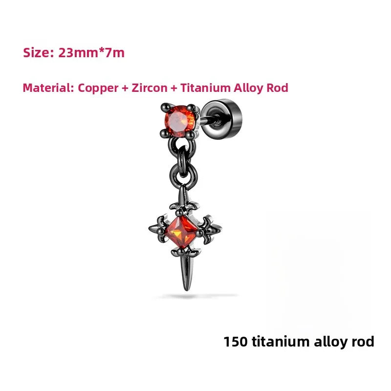 Unisex Ear Cartilage Rings & Studs Featuring Copper Cross Design with Zircon Inlay, Ideal for Festival Use