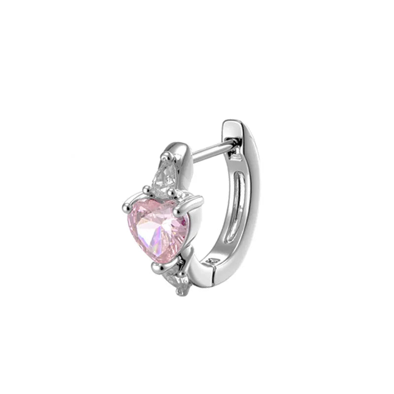 Unisex Heart Shape Ear Cartilage Rings & Studs with Claw Setting in 316L Stainless Steel featuring Zircon and Straight Barbell Piercing