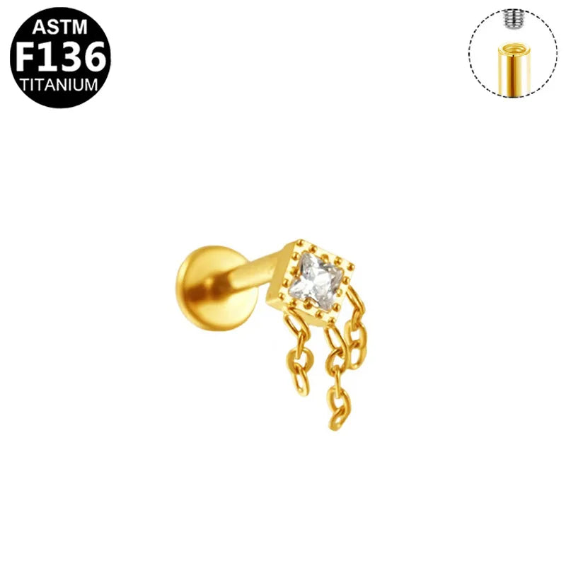 1 Piece Ear Cartilage Rings & Studs Japanese Style Classic Style Artistic Irregular Rhombus Pure Titanium Titanium Alloy Plating Zircon 14K Gold Plated White Gold Plated