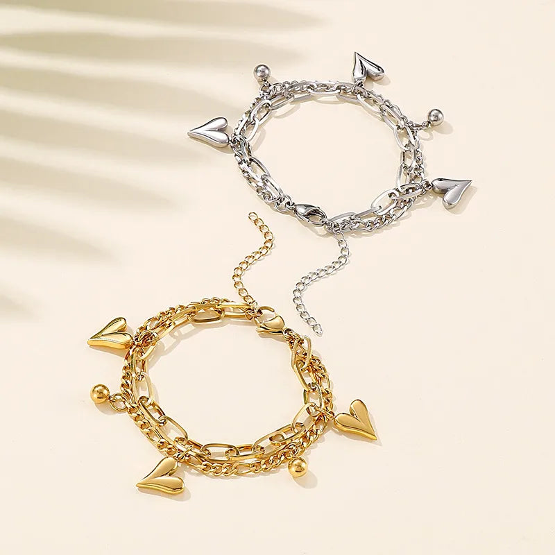 Fashion Heart Titanium Steel 18K Gold Plated Bracelets In Bulk