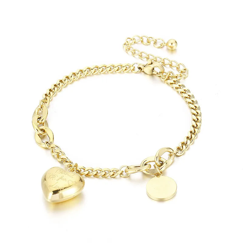 Basic Heart Shape Titanium Steel 18K Gold Plated Bracelets In Bulk
