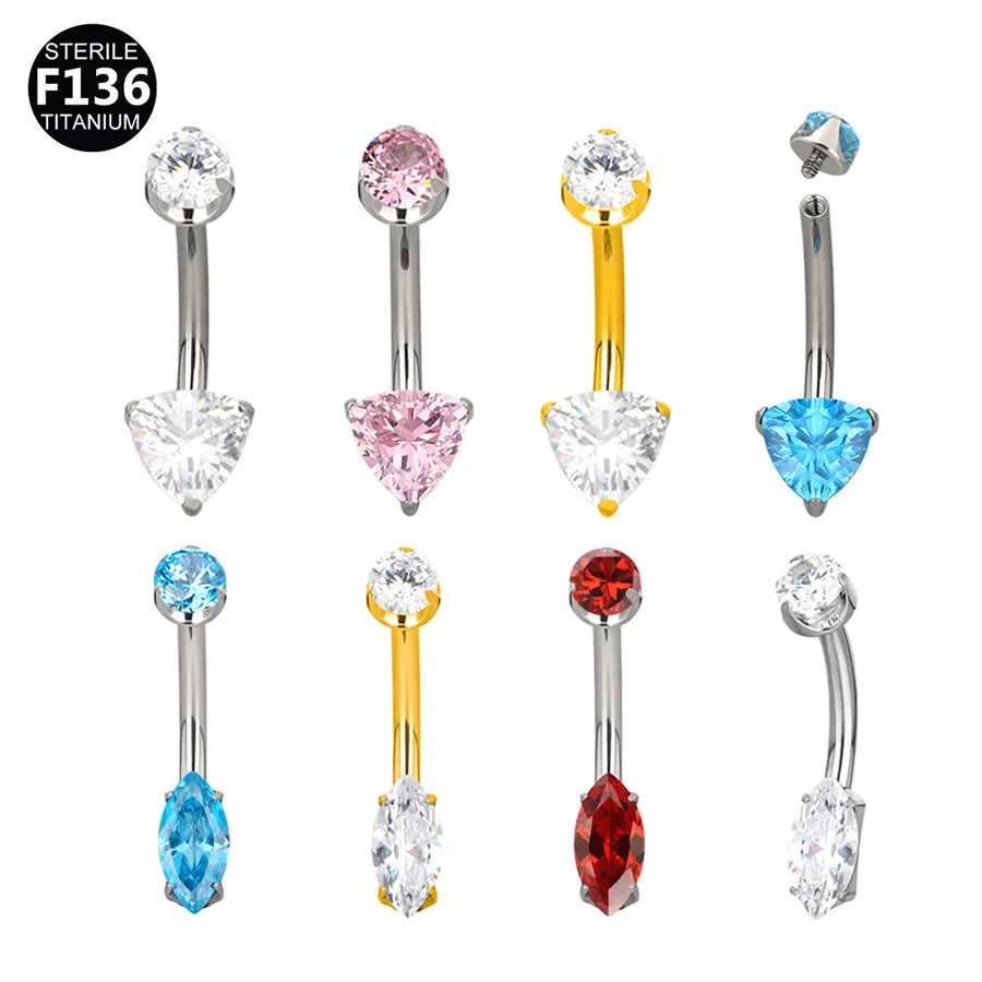 Gold Titanium Navel Piercing Belly Button Ring Screw Innel Thread Design Eye Shape Fashionable Body Jewelry For Men And Women