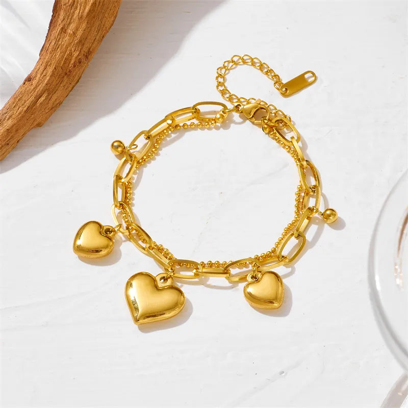 Classic Style Heart Shape Titanium Steel 18K Gold Plated Bracelets In Bulk
