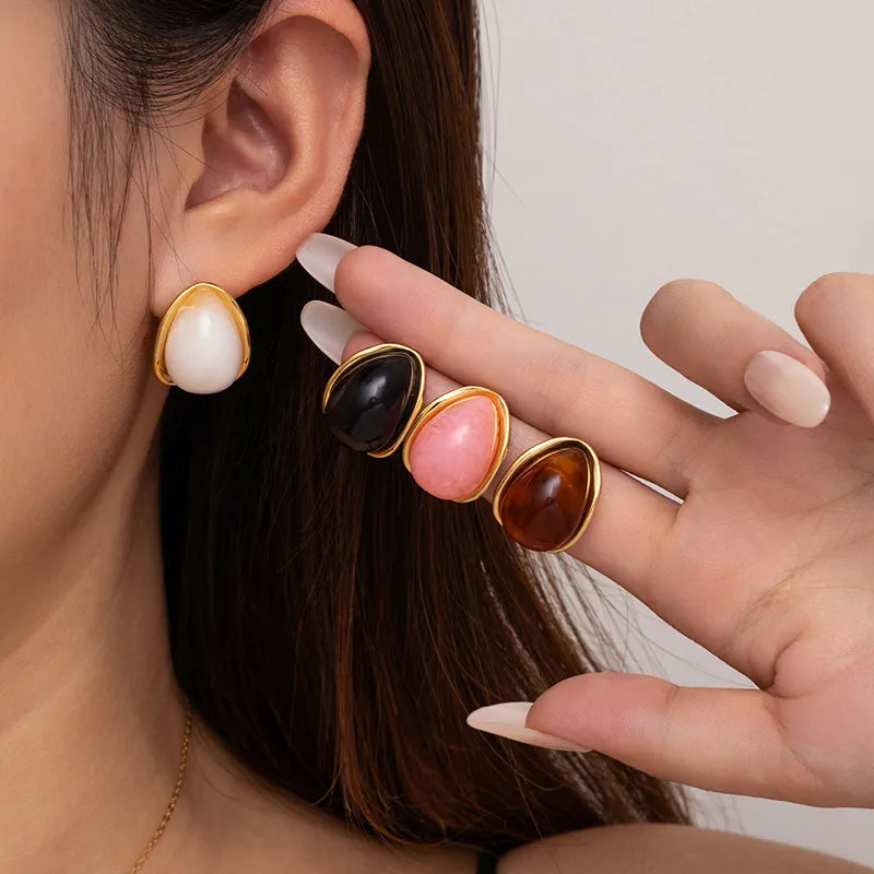 Natural Pink Water Droplets Stud Earrings for Women, Featuring Titanium Steel Posts with an Exaggerated Design