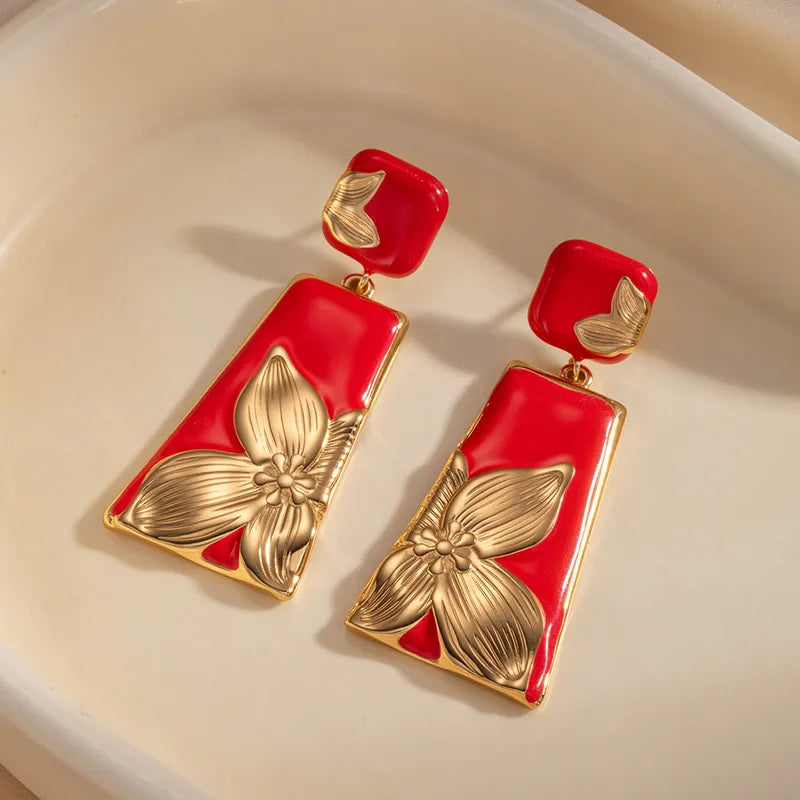 Exaggerated Flowers Stud Earrings for Women in White Titanium Steel with Carving Craft