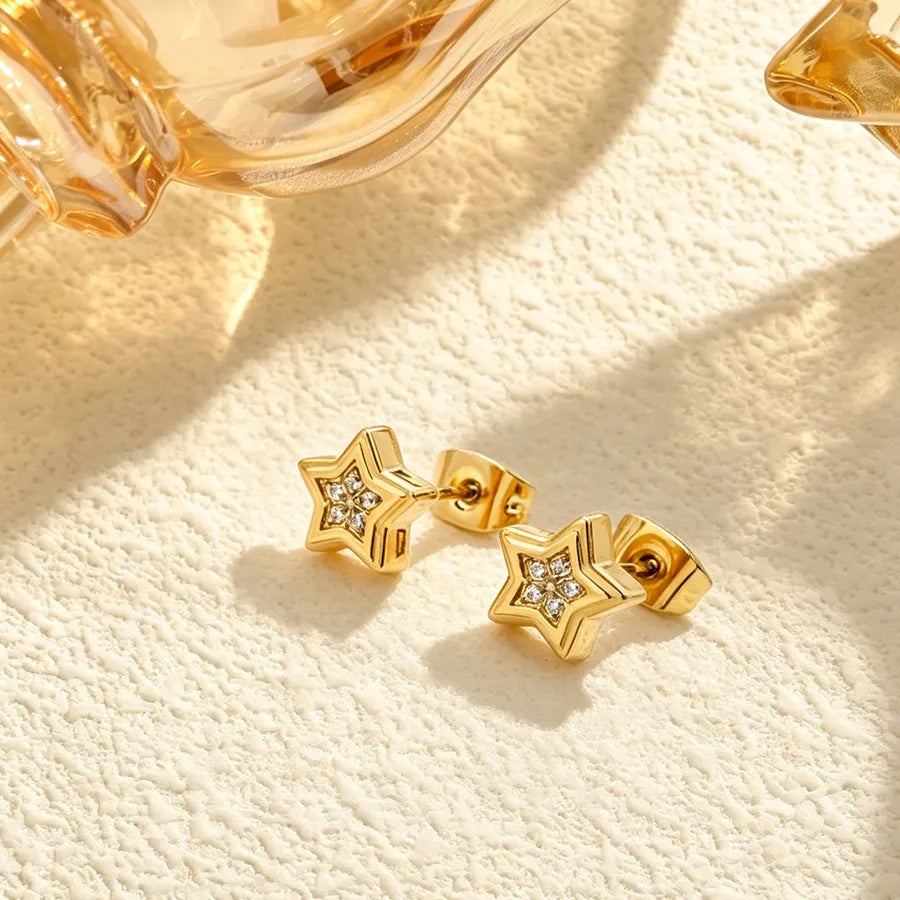 Heart Shape Stud Earrings For Women in Silver Featuring Titanium Steel and Titanium Alloy with Zircon Inlay