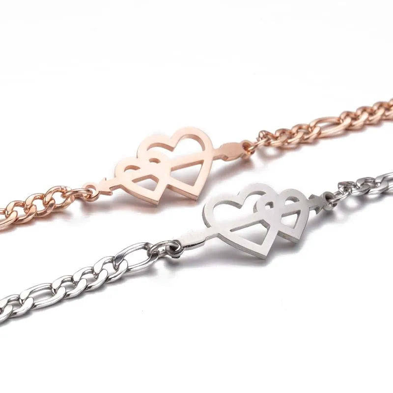 Fashion Heart Shape 201 Stainless Steel 18K Gold Plated Bracelets In Bulk