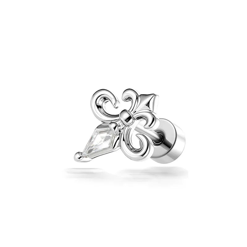 Unisex Flowers Copper Ear Cartilage Rings & Studs with Zircon Inlay, Perfect for Festival Wear