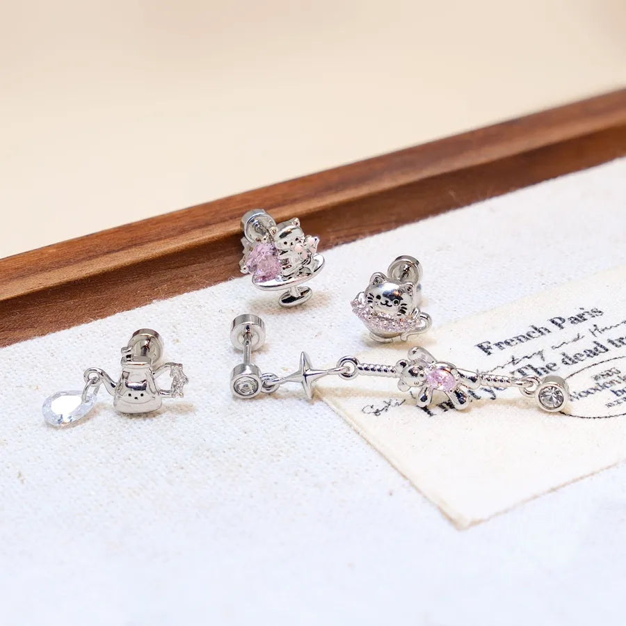 Cat Tassel Ear Cartilage Rings & Studs for Women in 316L Stainless Steel with Electroplated Gold Plating