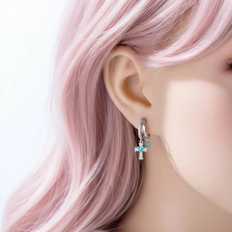 Sweet Style Unisex Cross Ear Cartilage Ring with Claw Setting, Copper and Zircon Inlay, 1 Piece