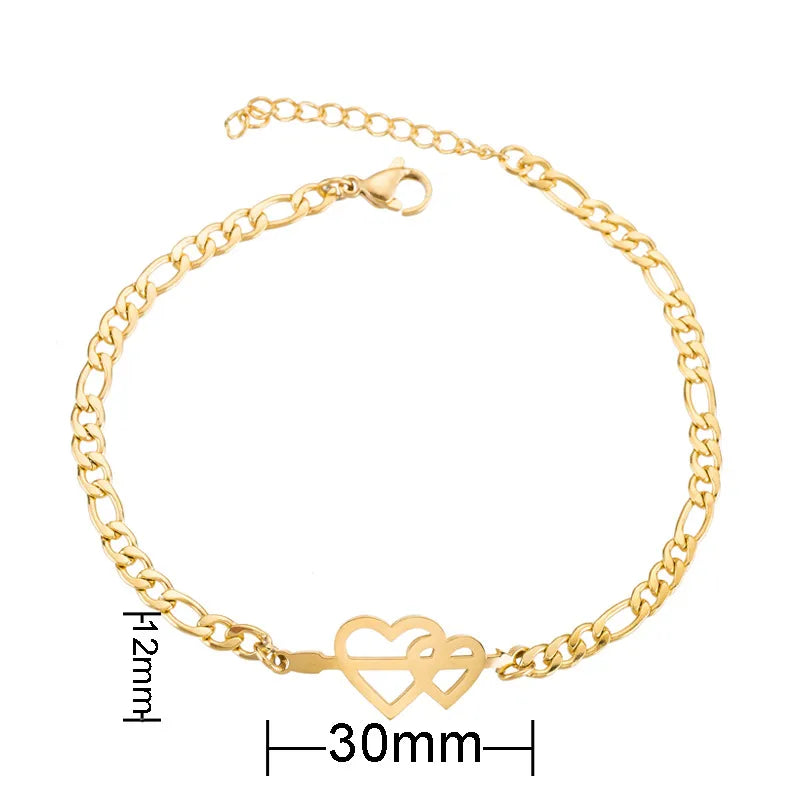 Fashion Heart Shape 201 Stainless Steel 18K Gold Plated Bracelets In Bulk