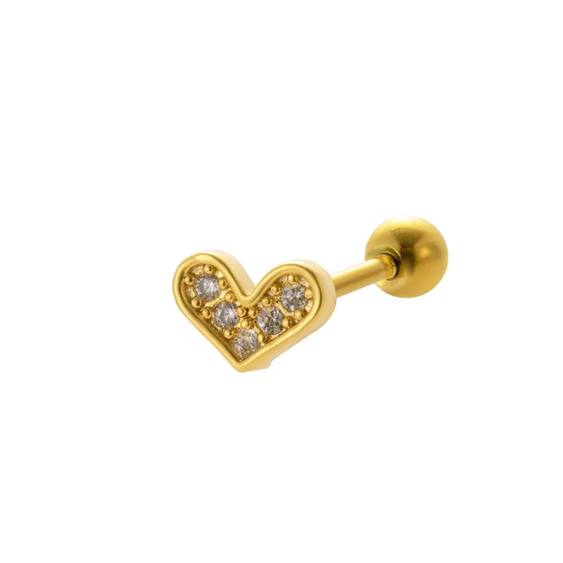 1 Piece Ear Cartilage Rings & Studs Vintage Style French Style Simple Style Leaves Water Droplets Heart Shape 316L Stainless Steel  Copper Plating Inlay Pearl Zircon