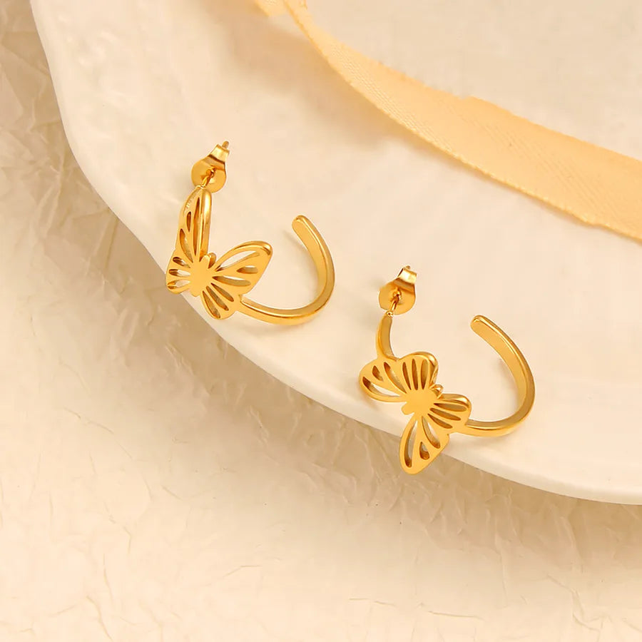 Butterfly Stud Earrings For Women, Sweet Style Featuring 18K Real Gold Plated and 304 Stainless Steel Titanium Steel