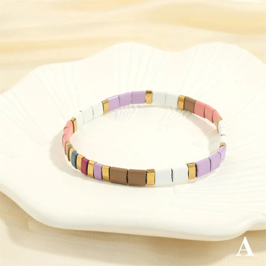 beach square copper beaded 18k gold plated bracelets
