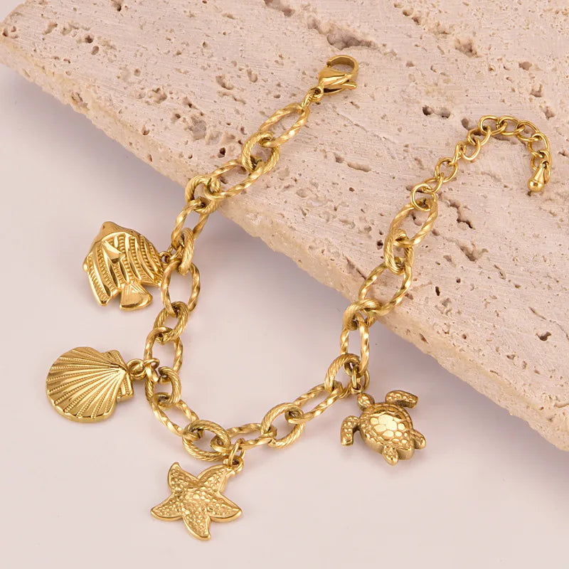 Conch Electroplated Gold Plated Bracelet for Women in Marine Style