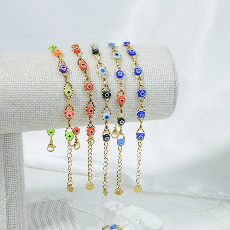Vacation Devil's Eye 304 Stainless Steel 14K Gold Plated Bracelets In Bulk