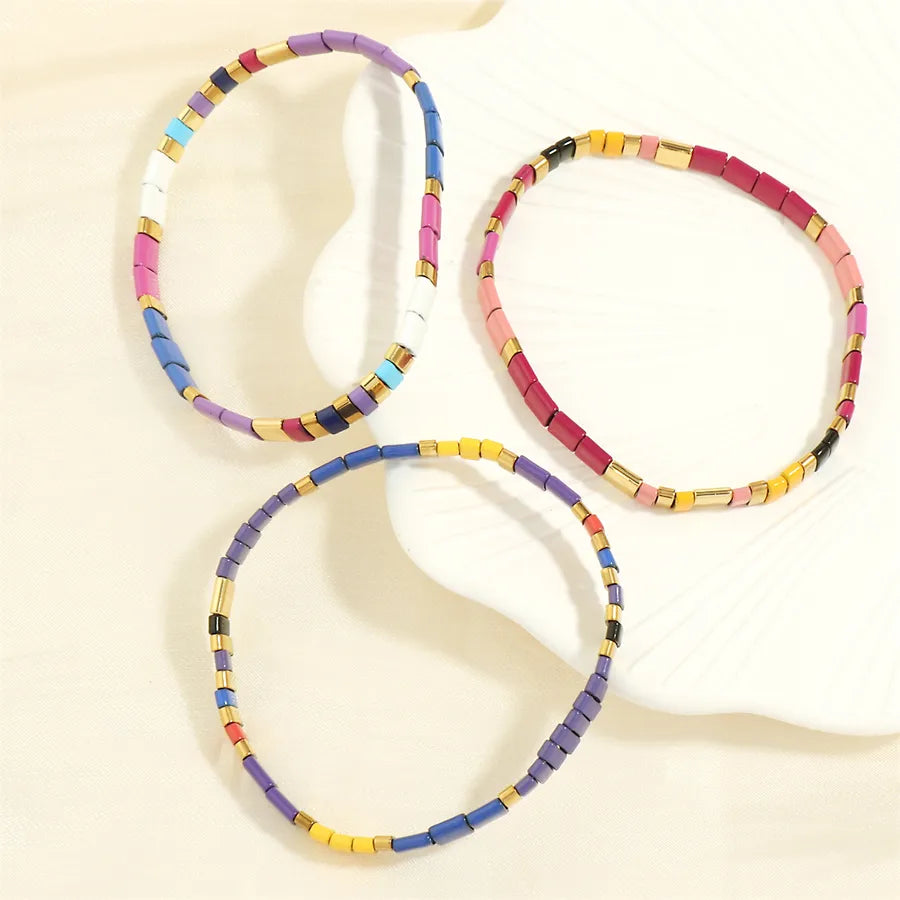 beach square copper beaded 18k gold plated bracelets