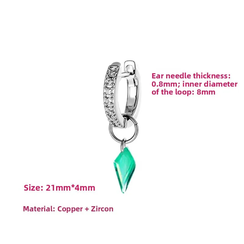 Unisex Rhombus Copper Ear Cartilage Rings & Studs with Zircon Inlay in Red Featuring Straight Barbell