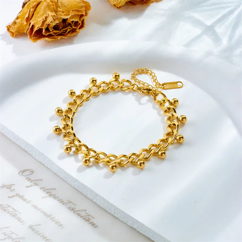 Retro Solid Color 304 Stainless Steel 18K Gold Plated Bracelets In Bulk
