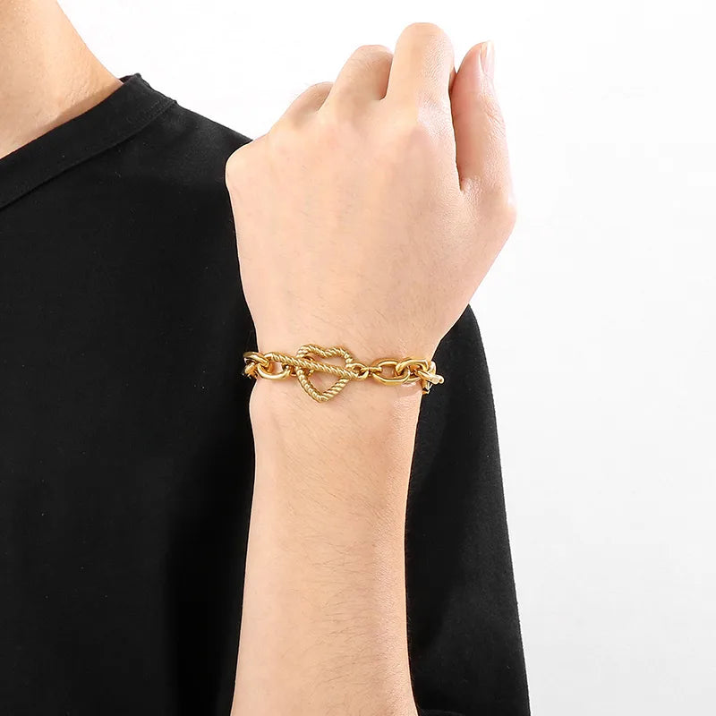 Simple Style Heart Shape Stainless Steel 18K Gold Plated Bracelets In Bulk