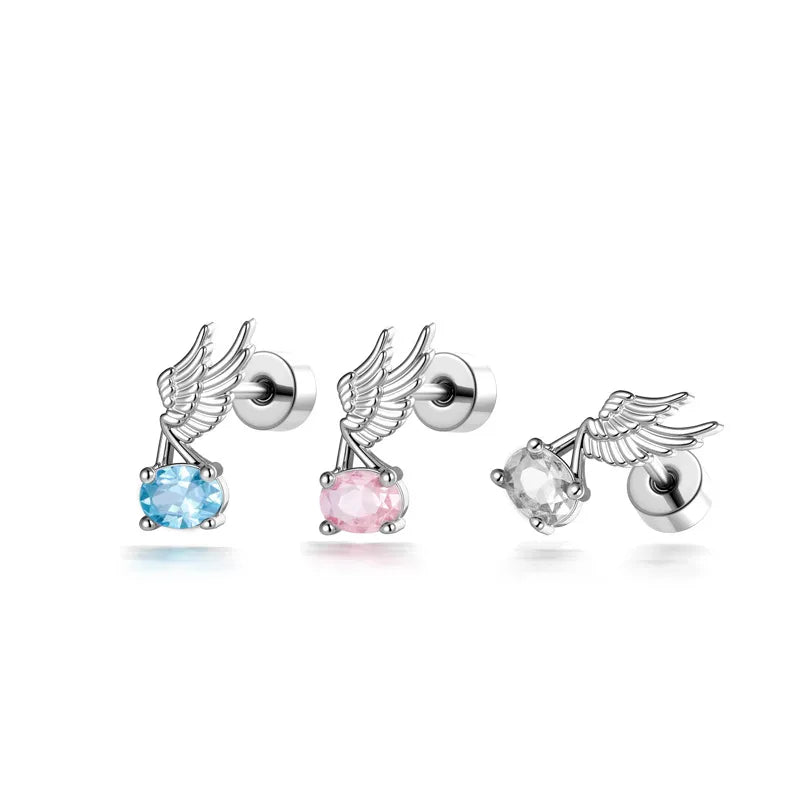 Angel Wings Copper Ear Cartilage Rings & Studs with Claw Setting in , Unisex, White